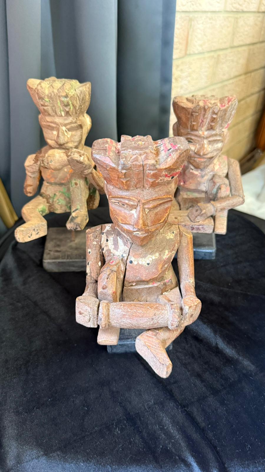 Set of 3 painted wood musicians
