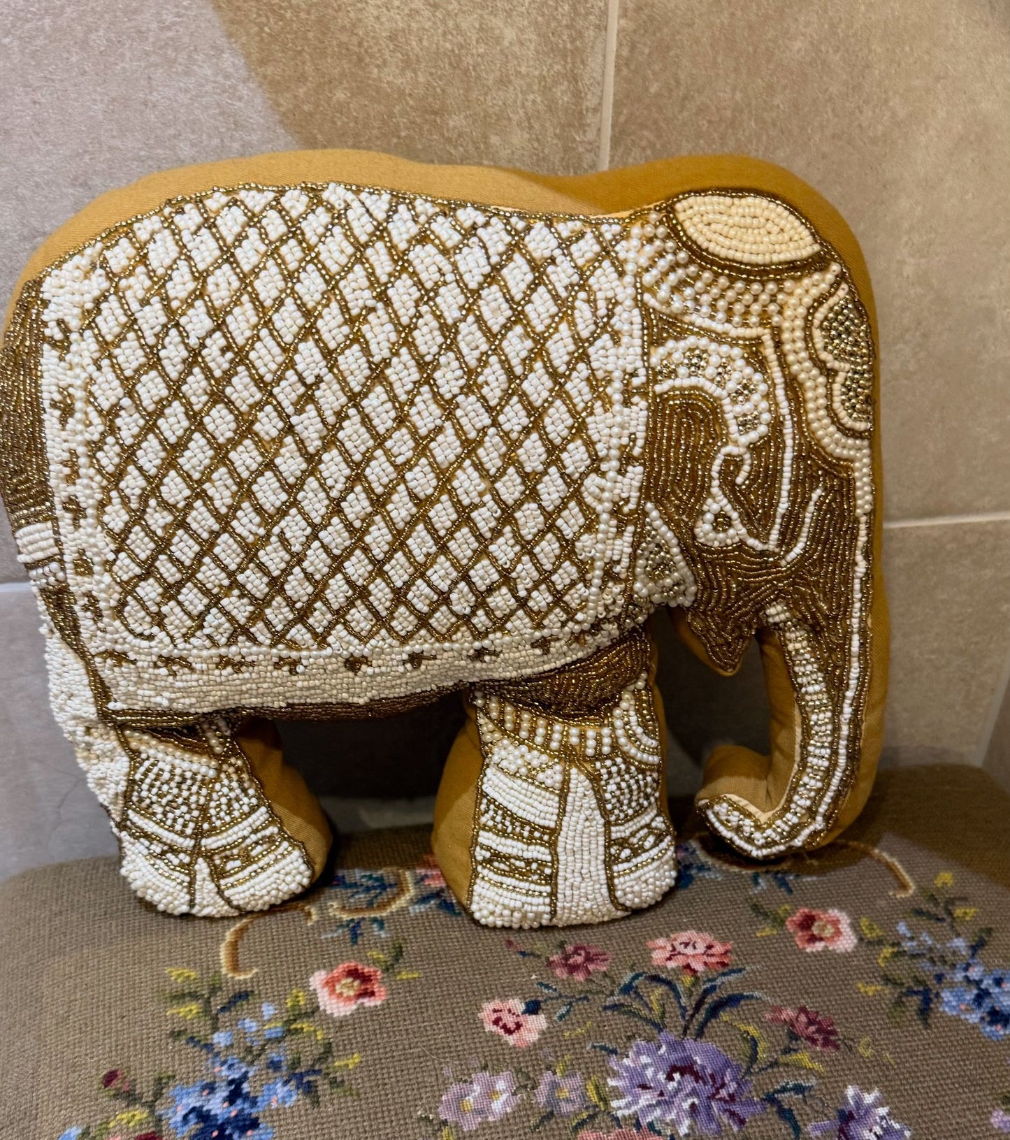 Vintage Beaded Elephant Cushion