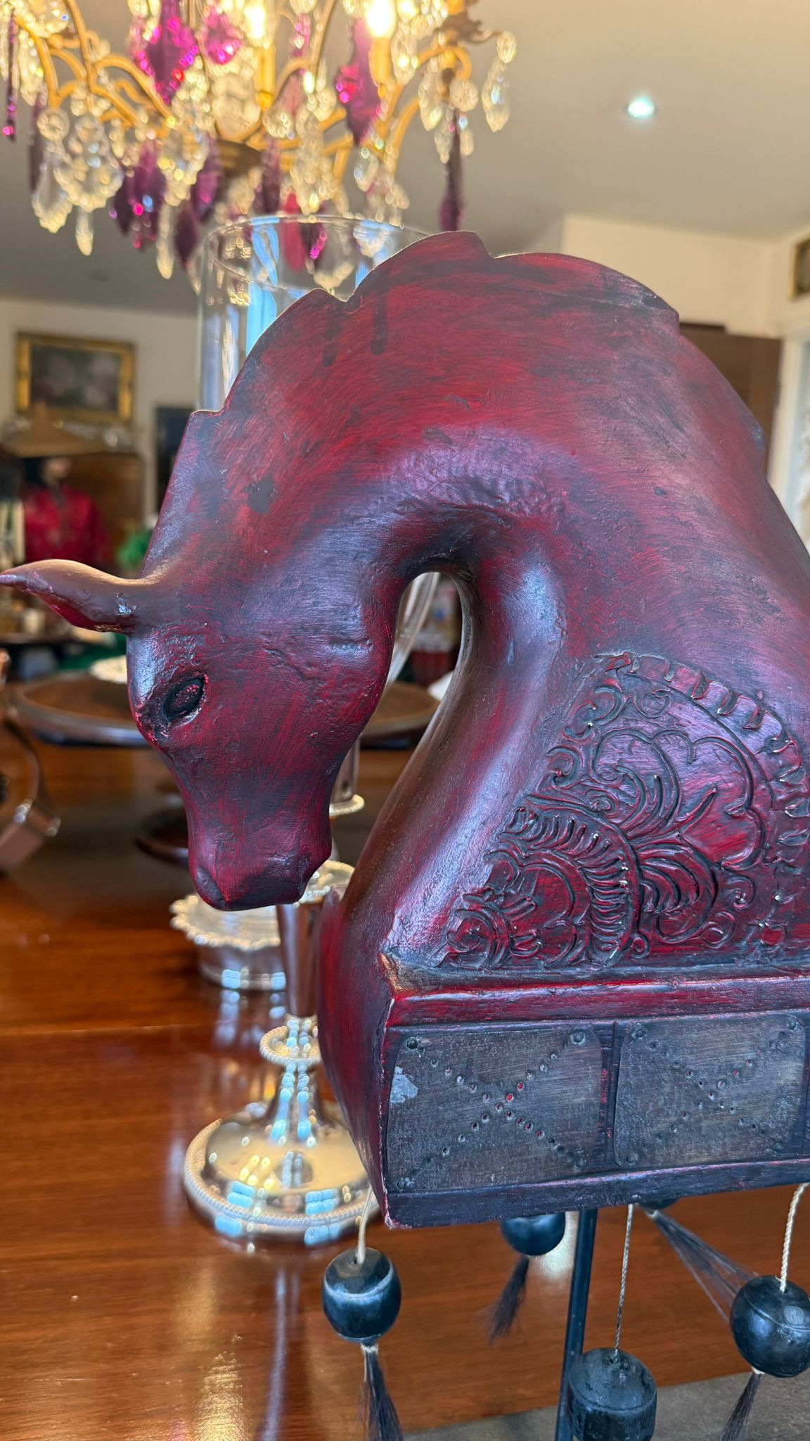 Chinese Carved Wood and Metal Buddhist Trance Horse