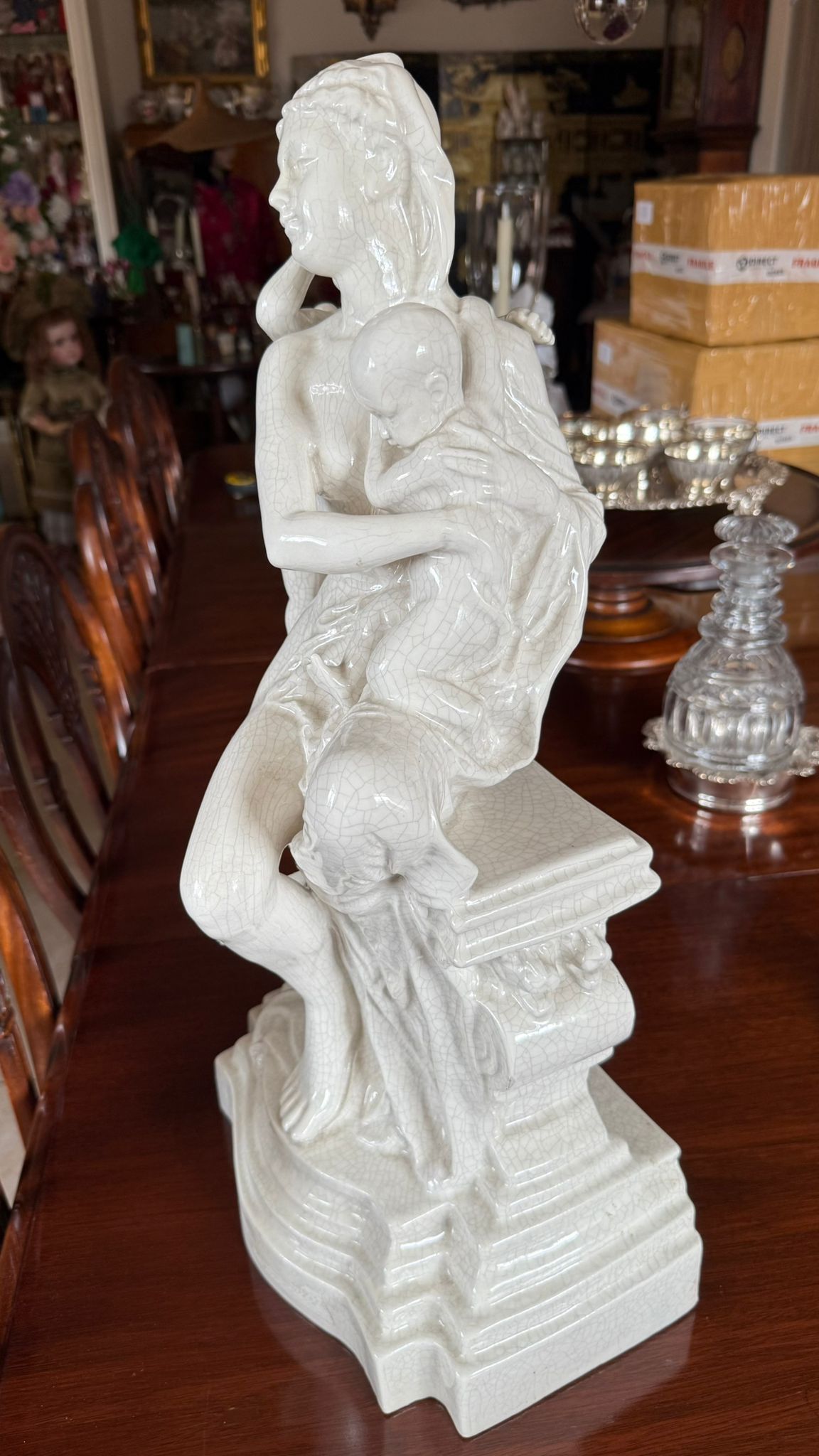 Large Porcelain Mother and Child with Angel