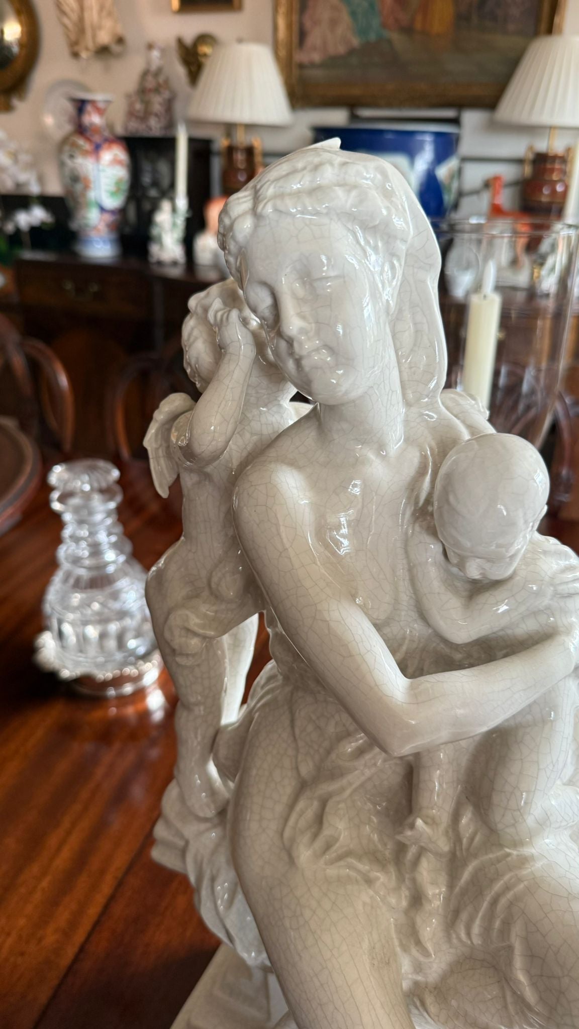 Large Porcelain Mother and Child with Angel