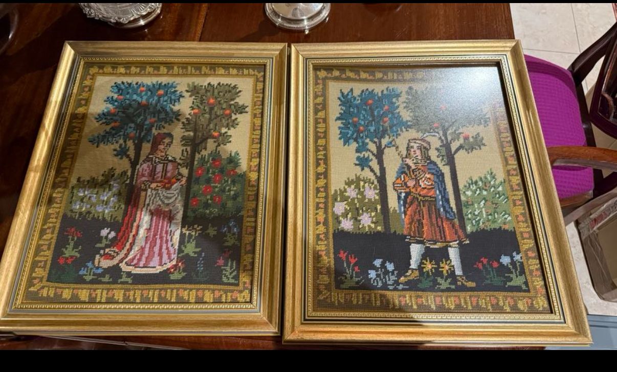 Pair of framed tapestries c1920
