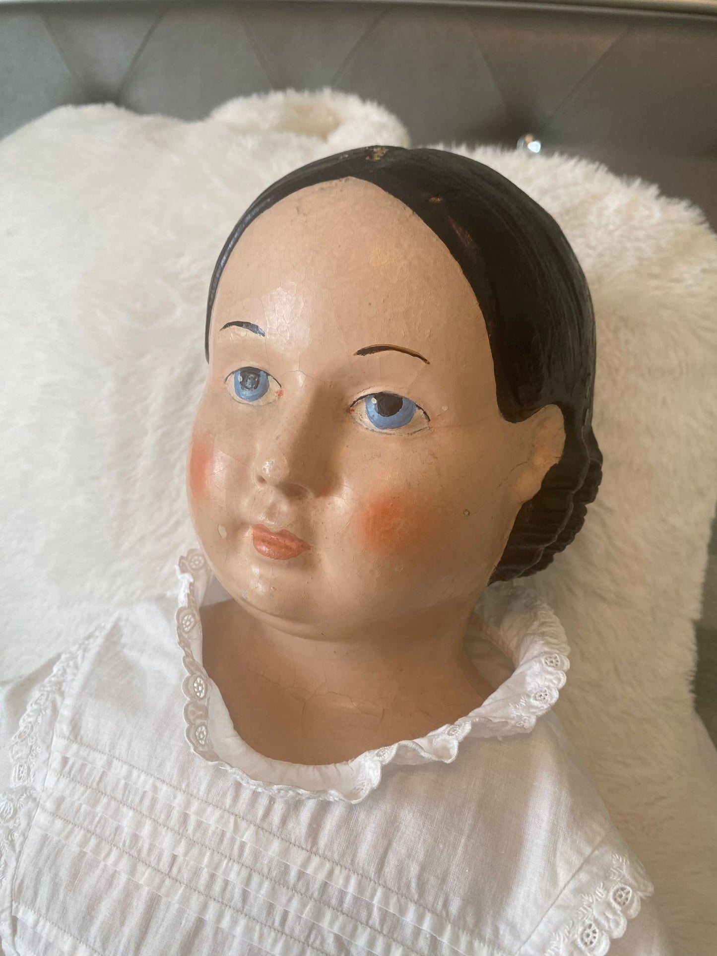 Antique German doll with papier mache face and shoulders