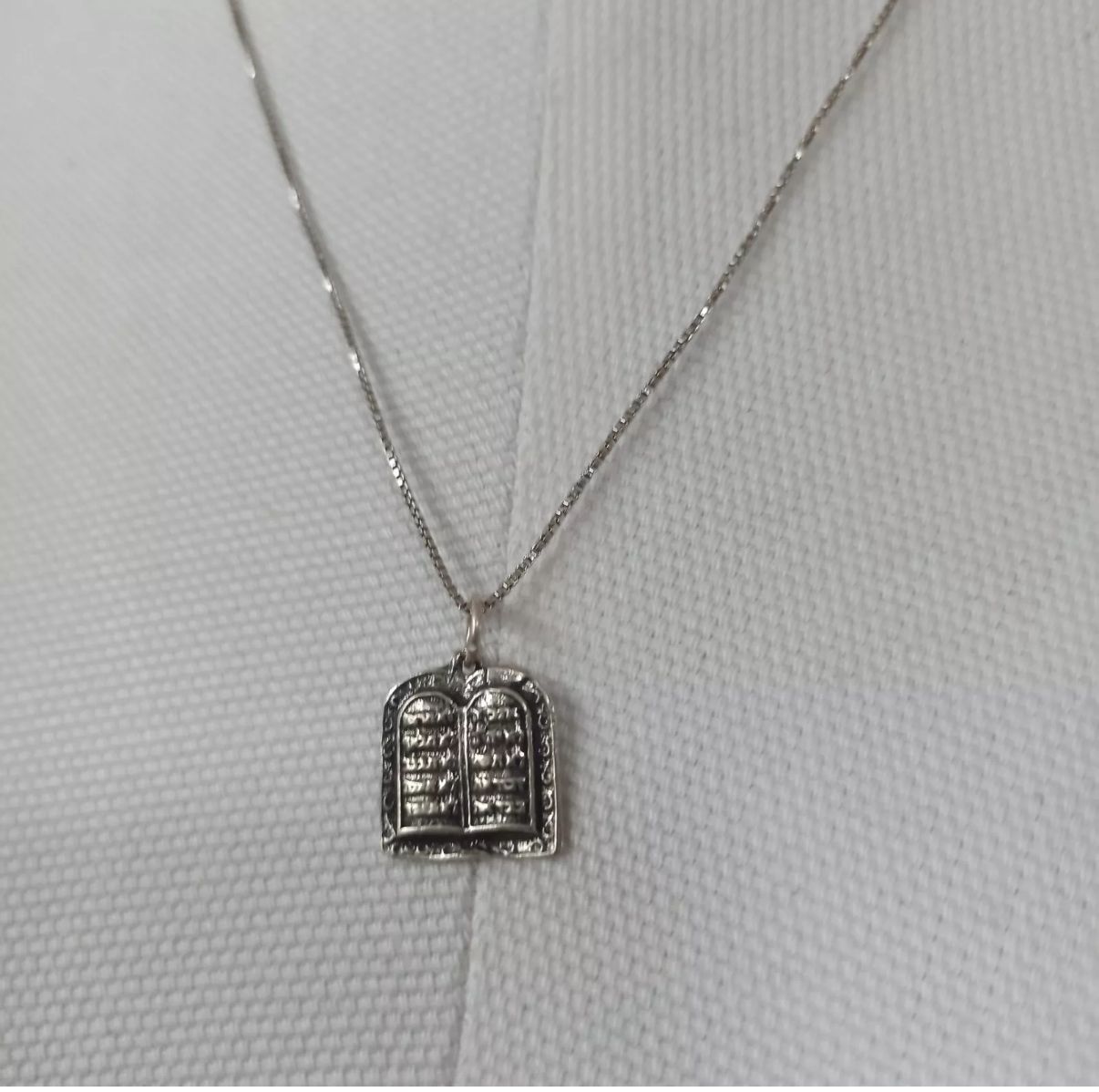 Silver necklace of Ten Commandments in Hebrew