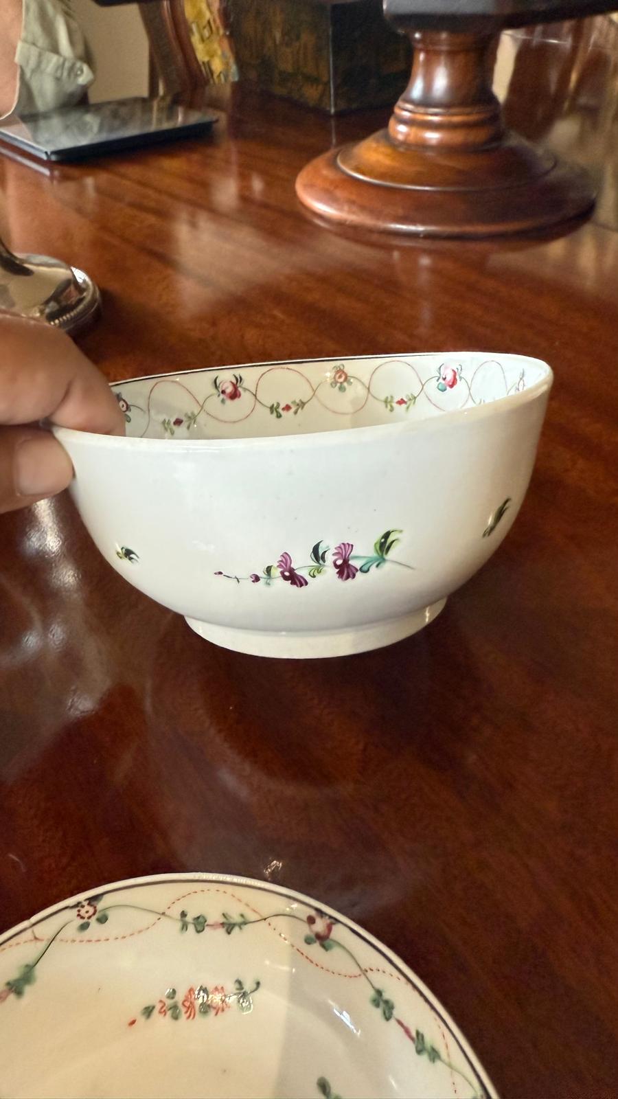 Porcelain tea bowl, saucer and slop bowl