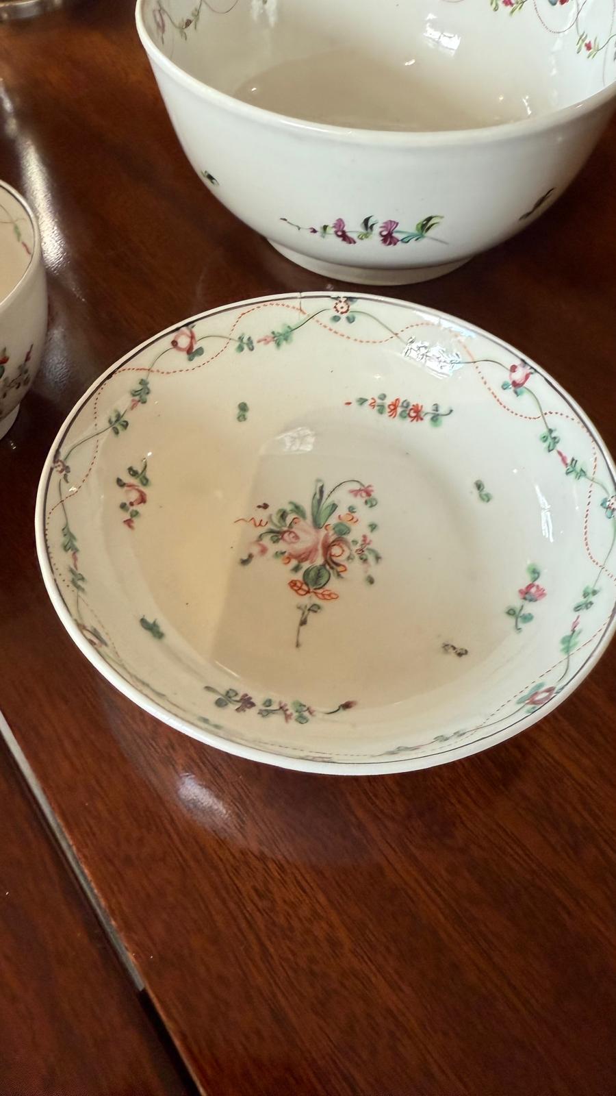 Porcelain tea bowl, saucer and slop bowl