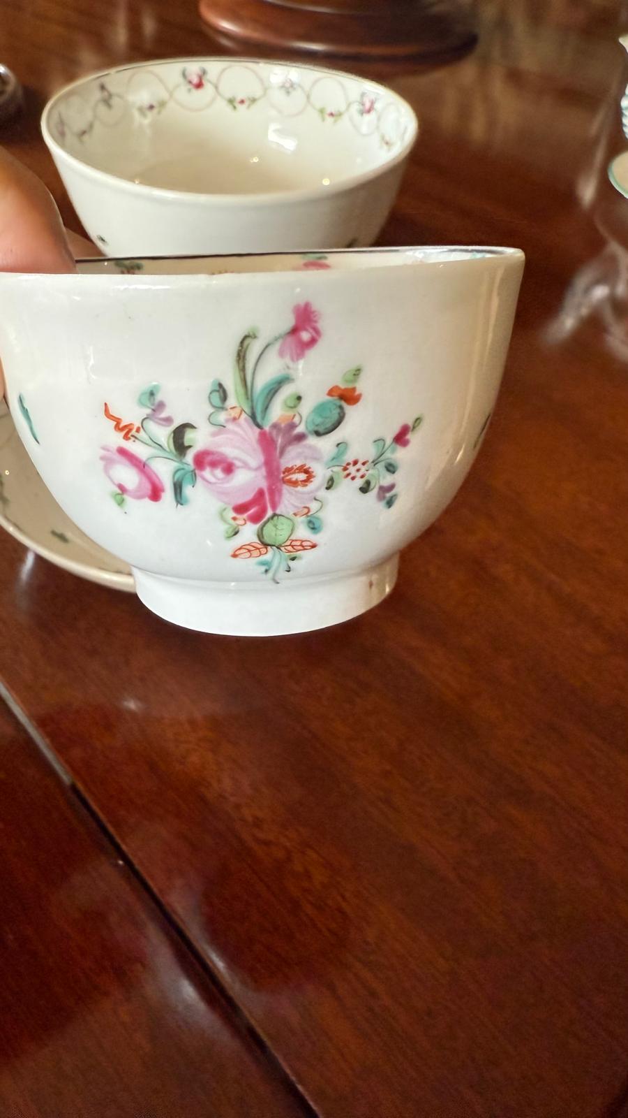Porcelain tea bowl, saucer and slop bowl