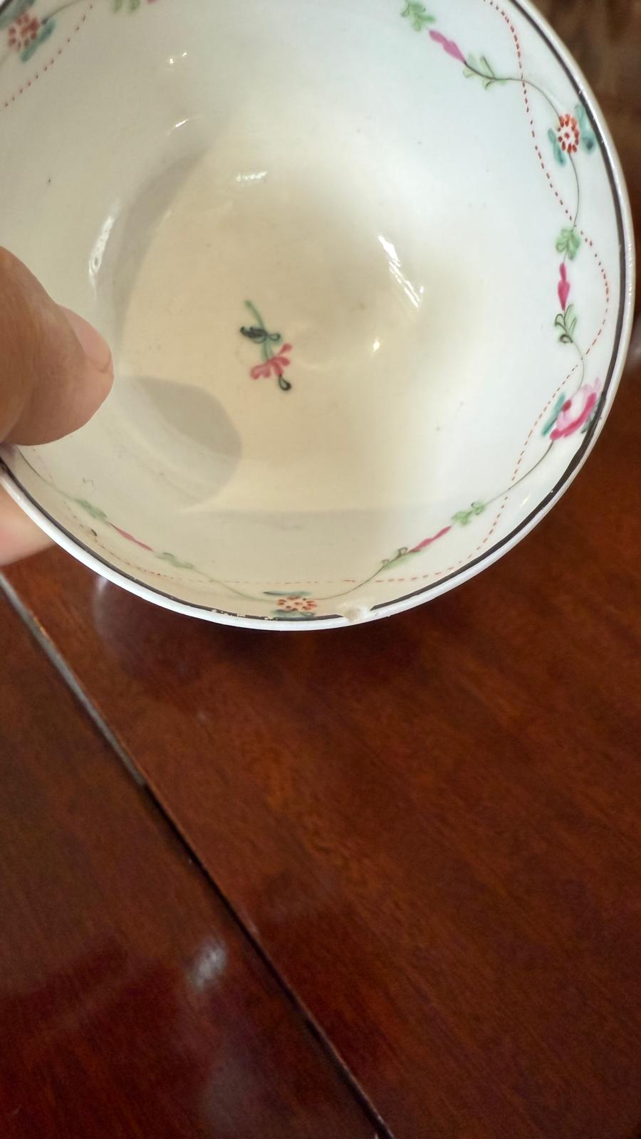 Porcelain tea bowl, saucer and slop bowl