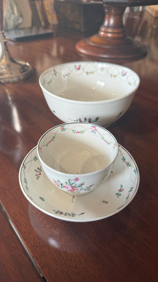 Porcelain tea bowl, saucer and slop bowl