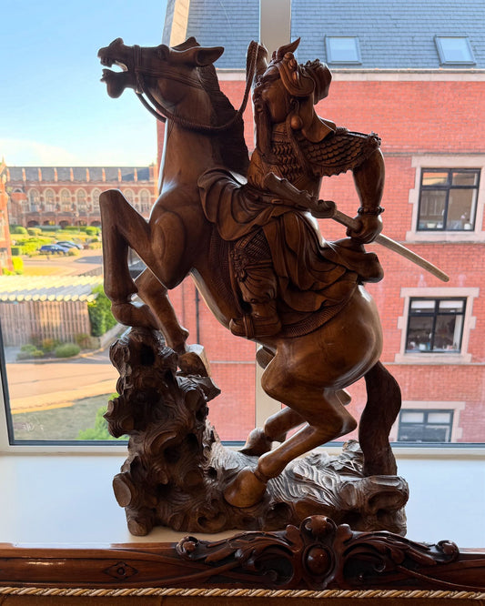 Carved Wood Chinese Warrior on Horse
