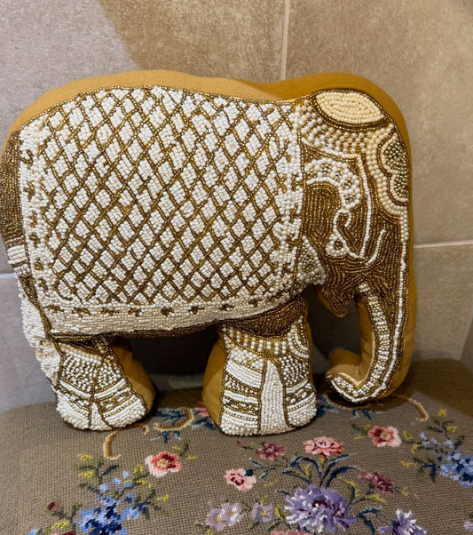 Vintage Beaded Elephant Cushion