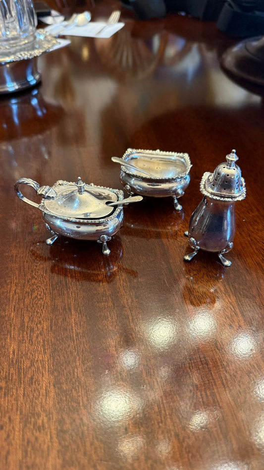 Solid silver vintage cruet set