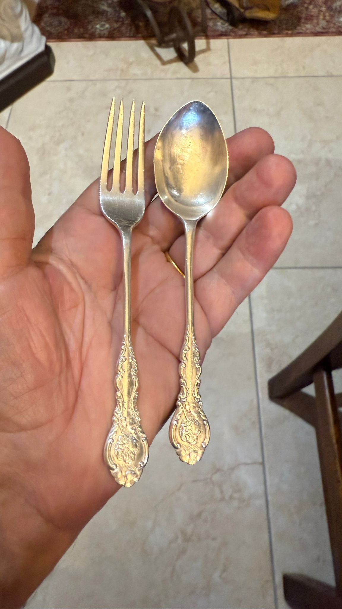 Solid silver small fork and spoon