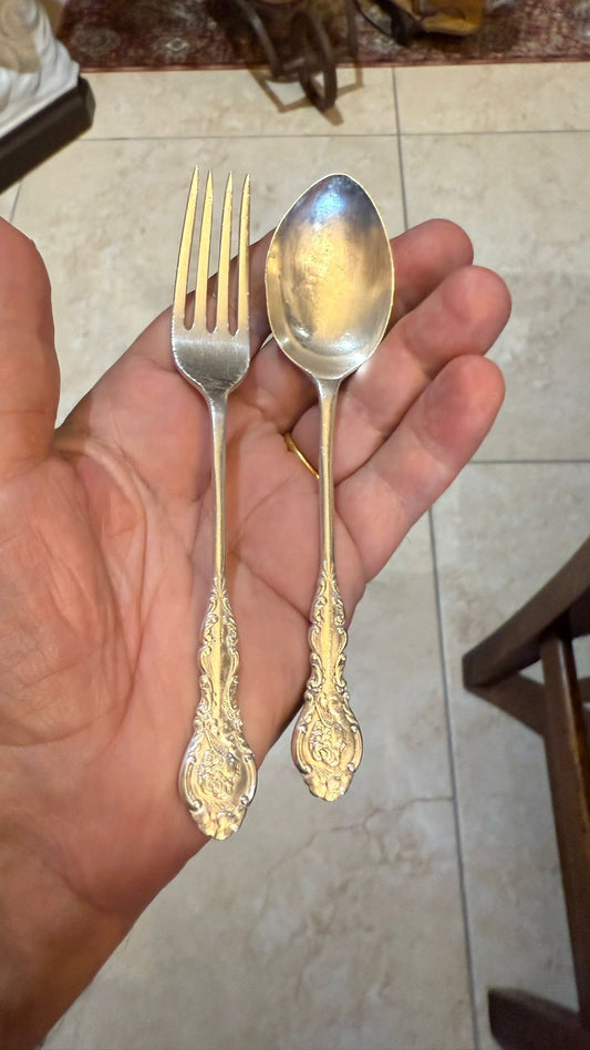 Solid silver small fork and spoon