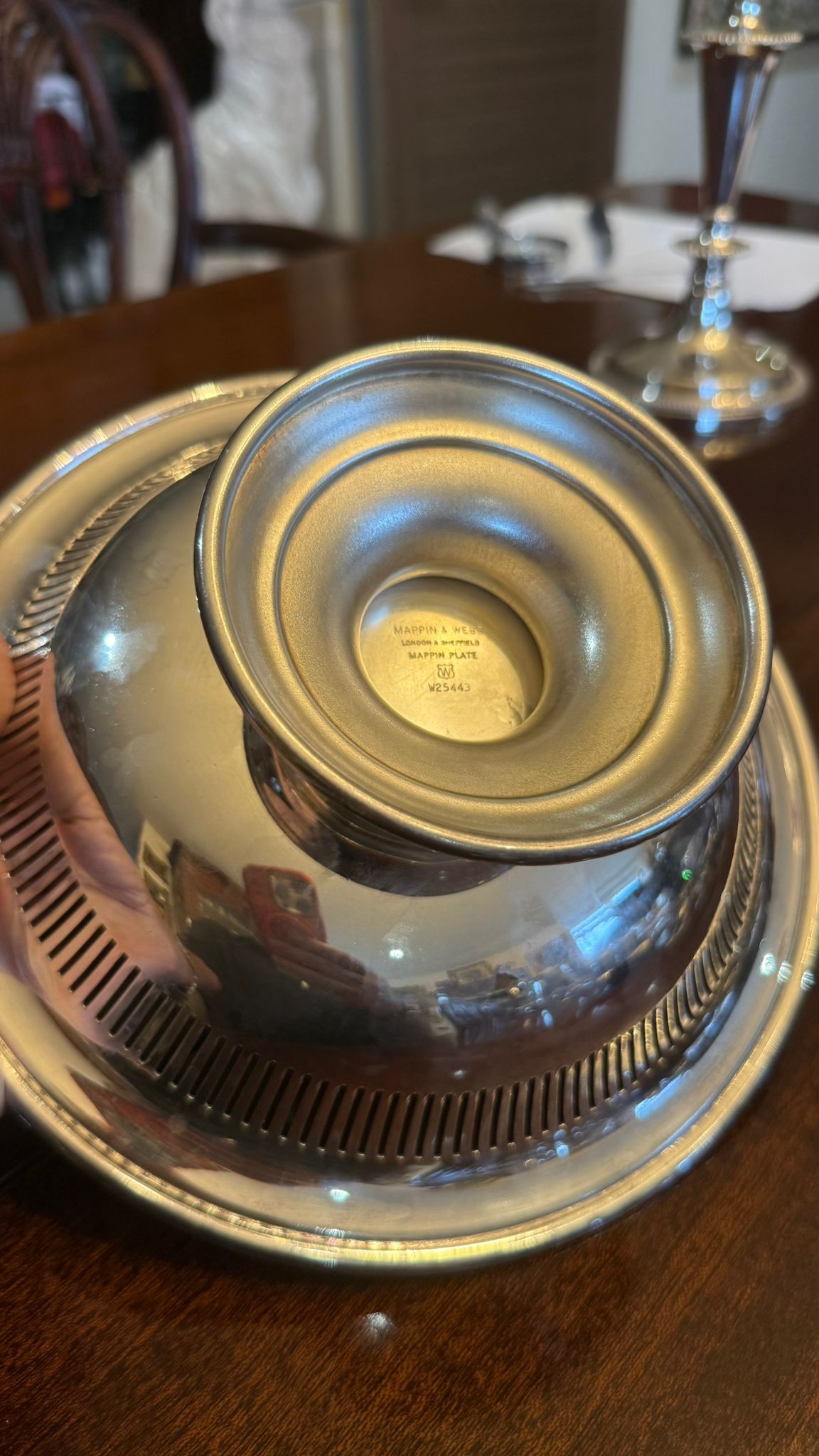 Silver plated footed dish by Mappin and Webb