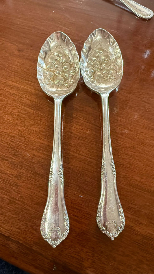 Pair of silver plated serving spoons for fruit