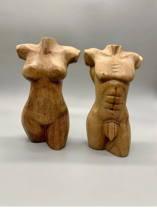 Pair of French wood carved torsos
