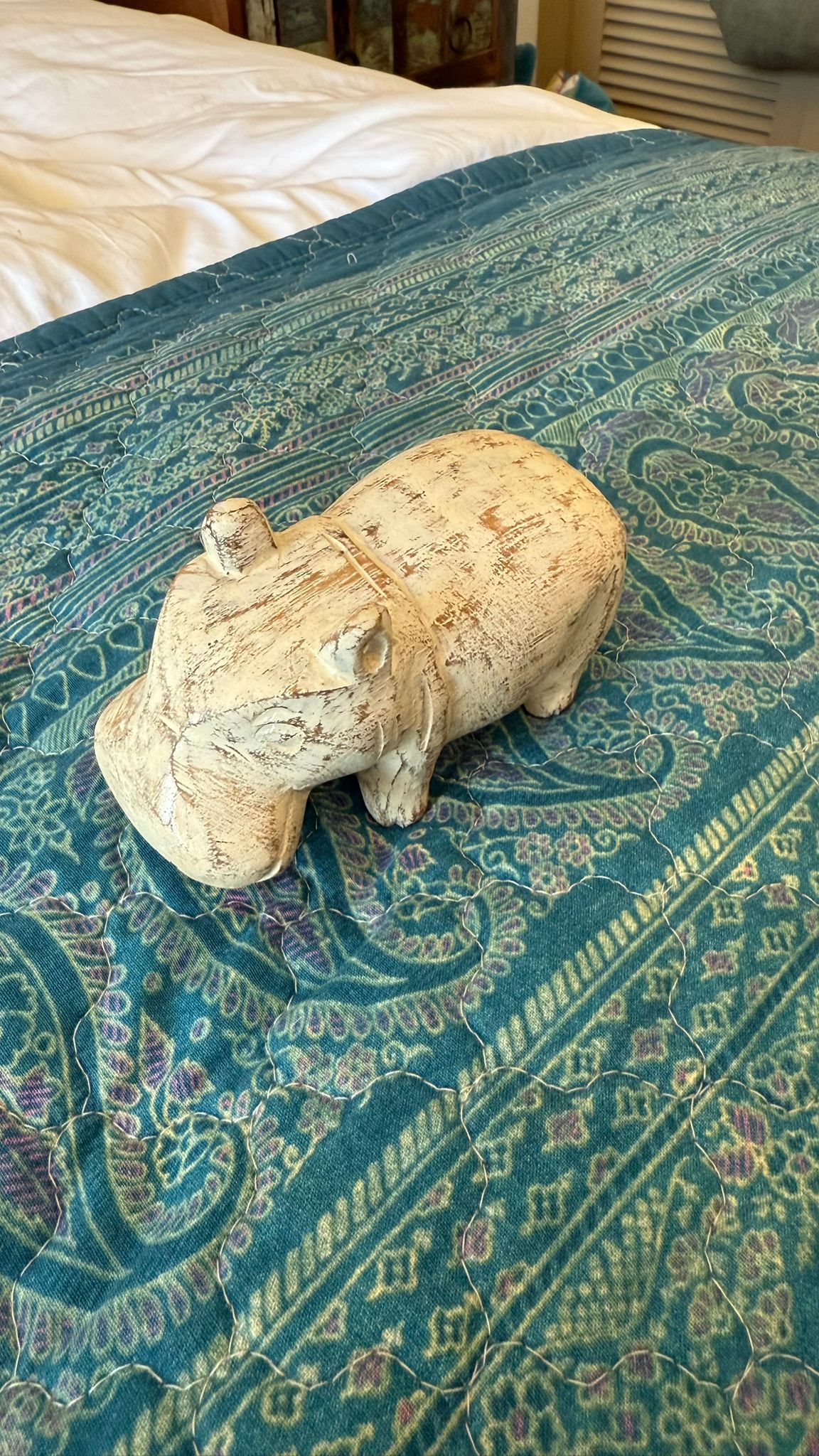 Vintage carved wood baby hippo