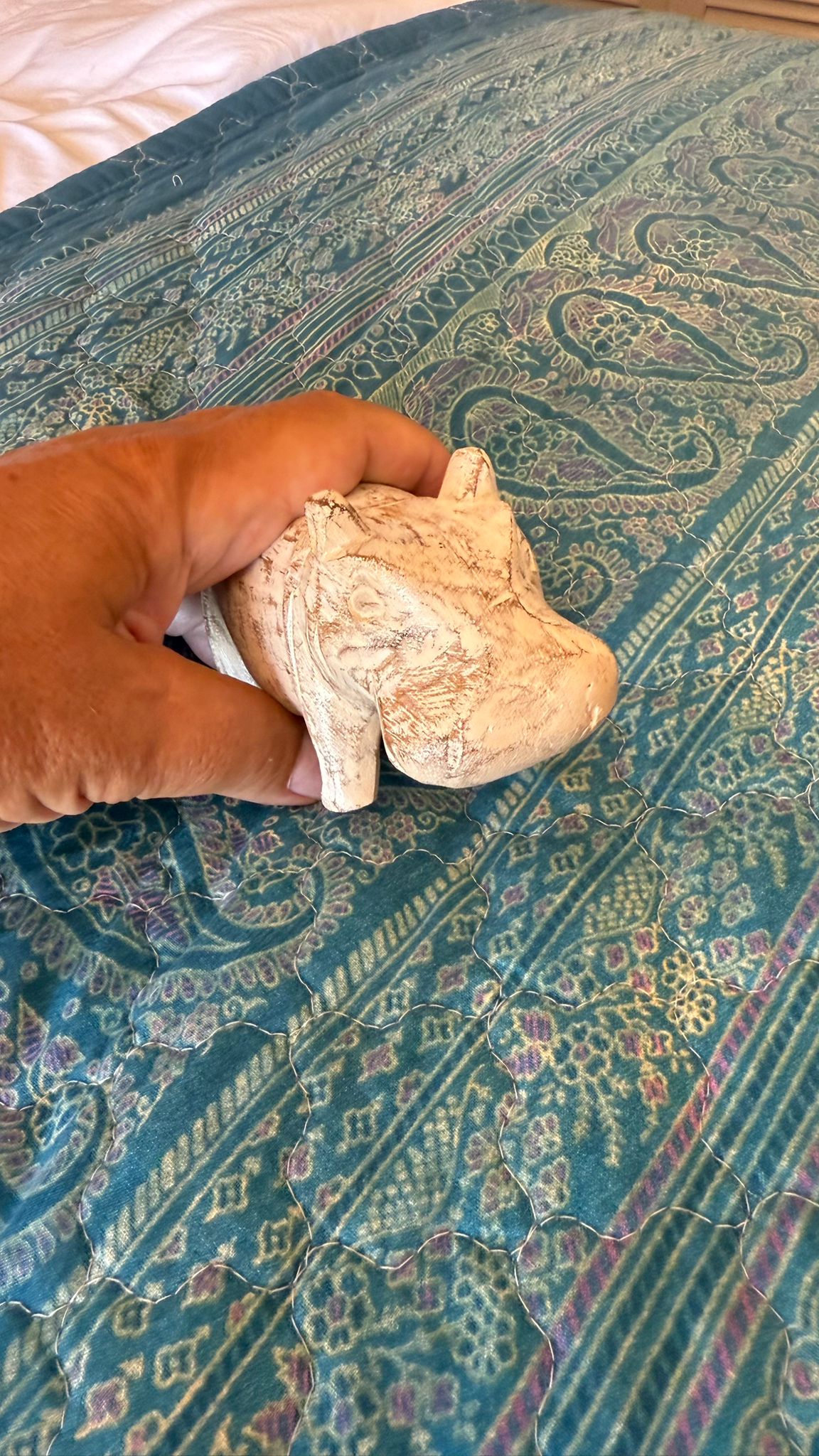 Vintage carved wood baby hippo