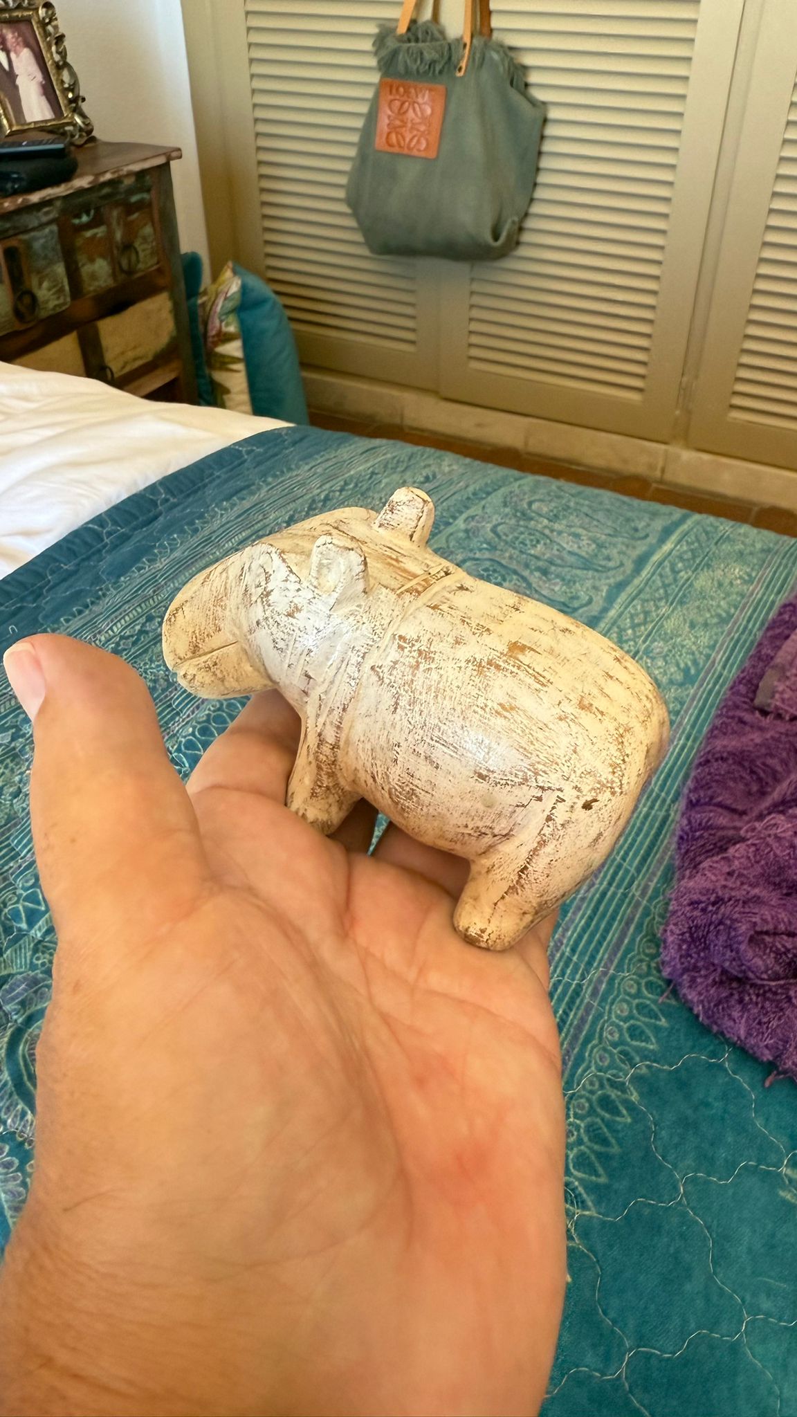 Vintage carved wood baby hippo