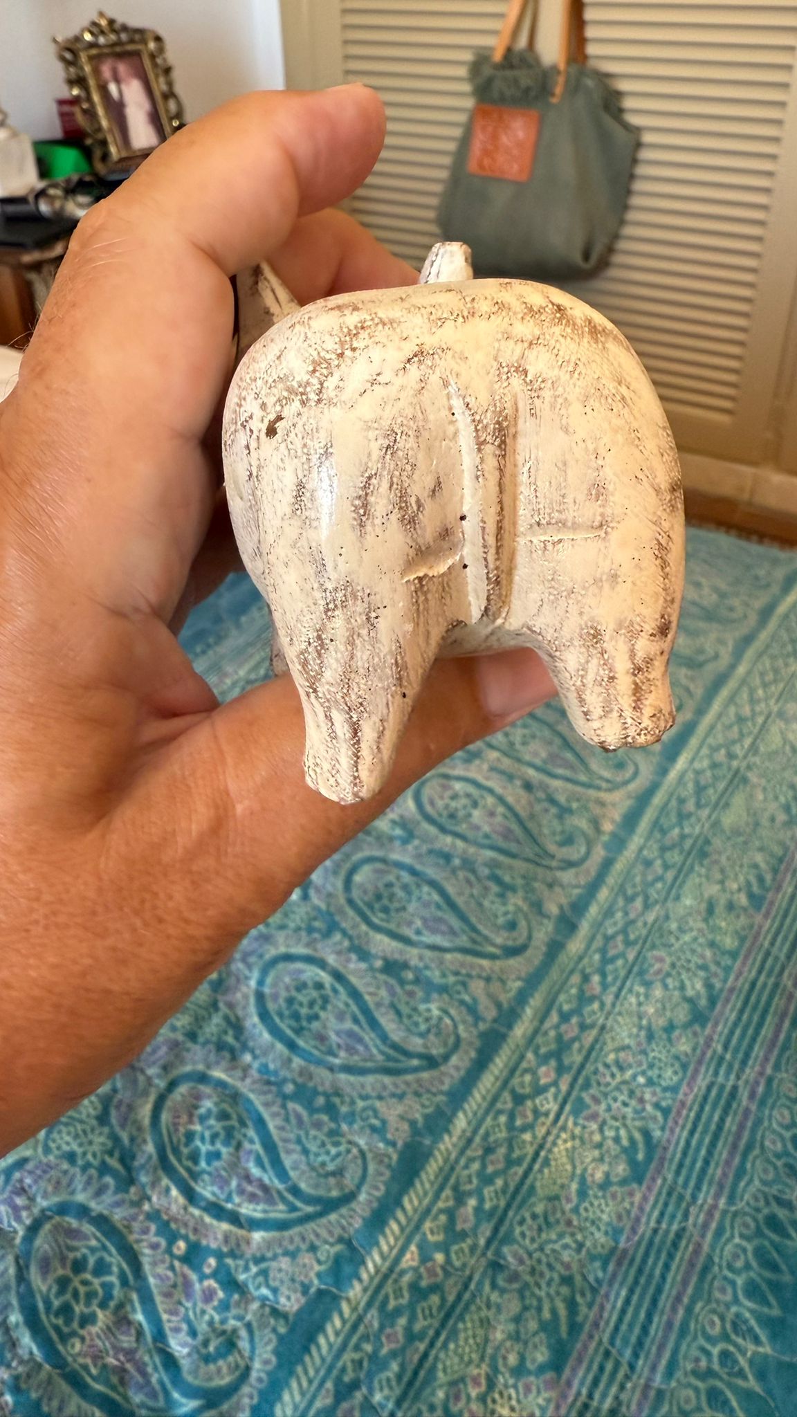 Vintage carved wood baby hippo