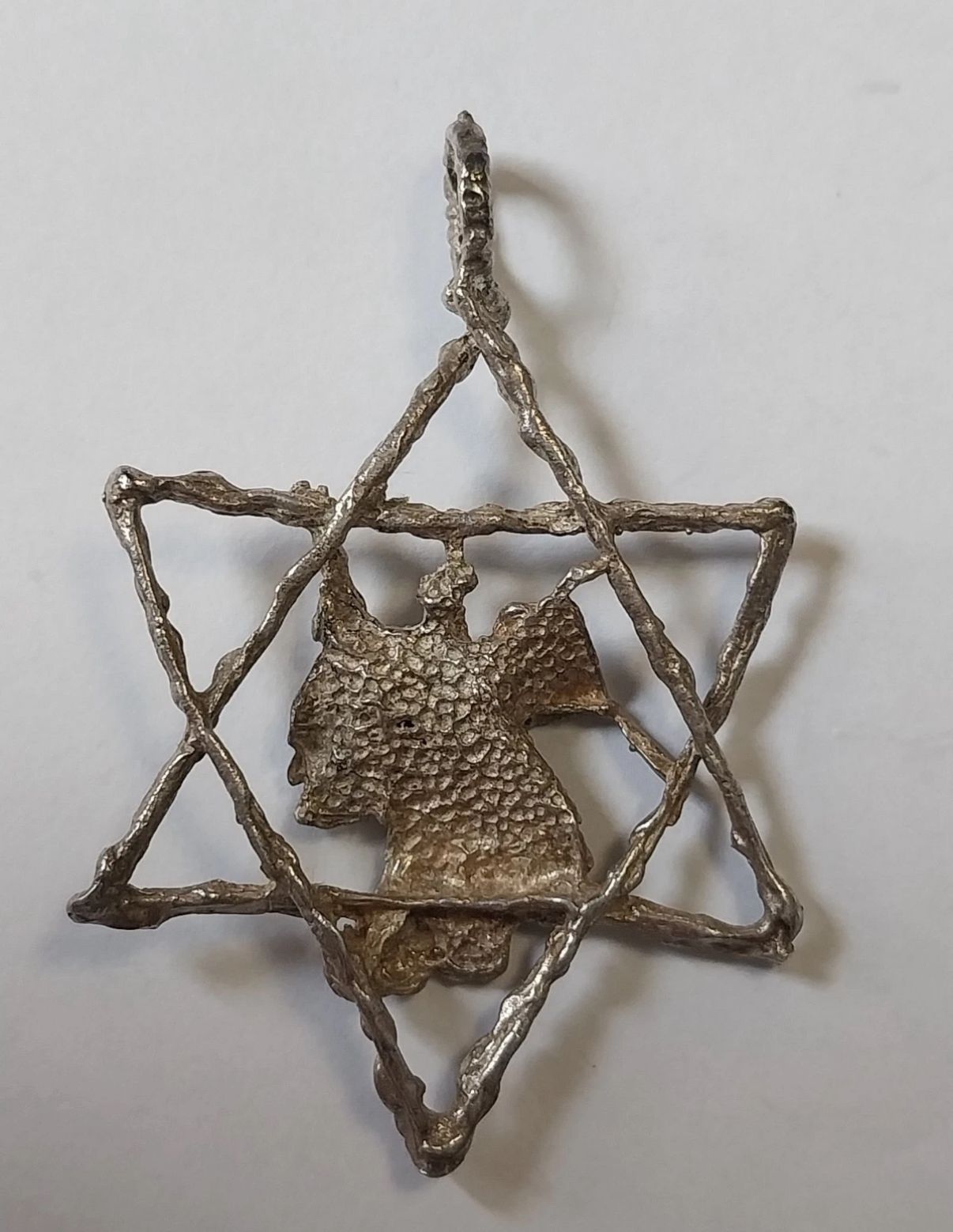 Sterling silver Star of David showing Moses holding the 10 Commandments