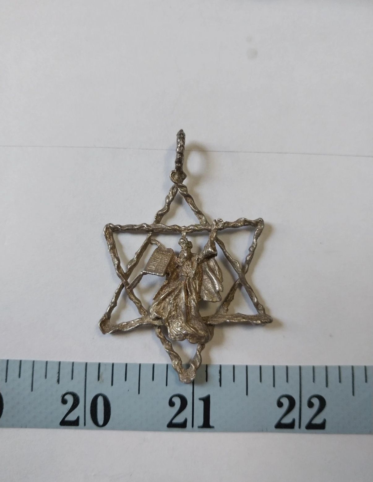 Sterling silver Star of David showing Moses holding the 10 Commandments