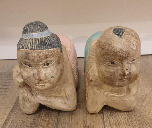 Chinese carved wood figures of children