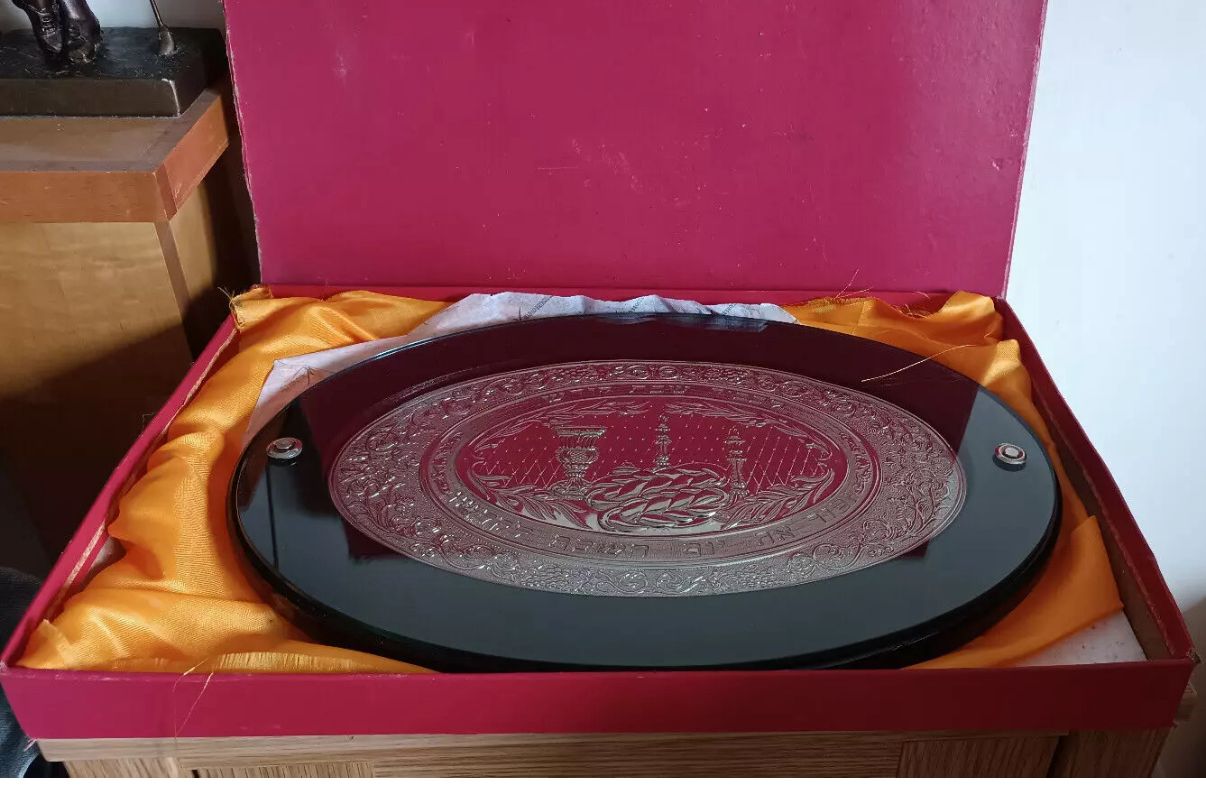 Sterling silver and glass Matzoh plate with cover