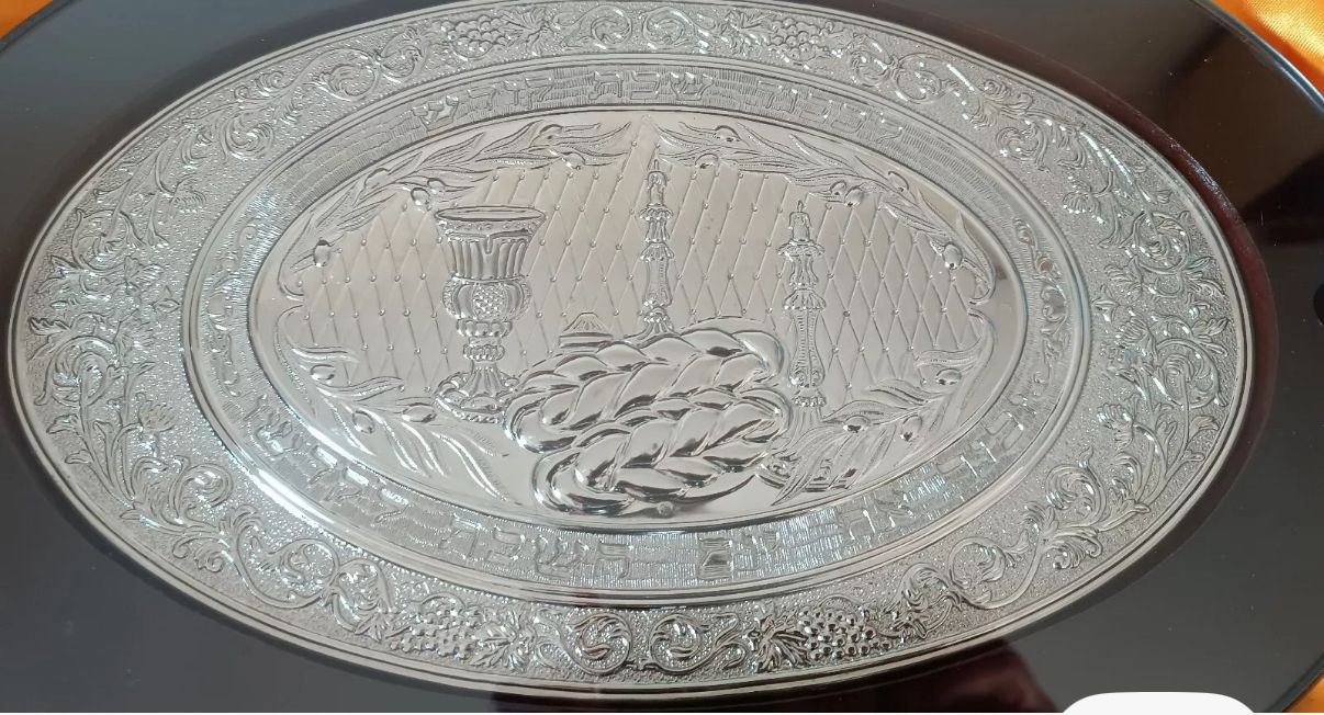 Sterling silver and glass Matzoh plate with cover