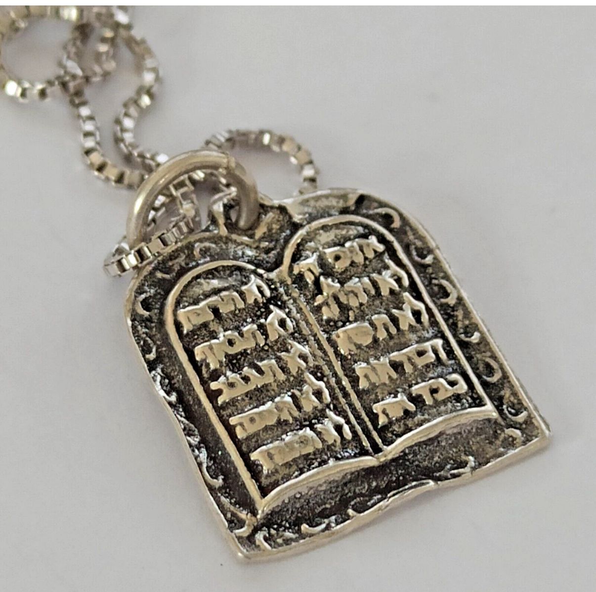 Silver necklace of Ten Commandments in Hebrew