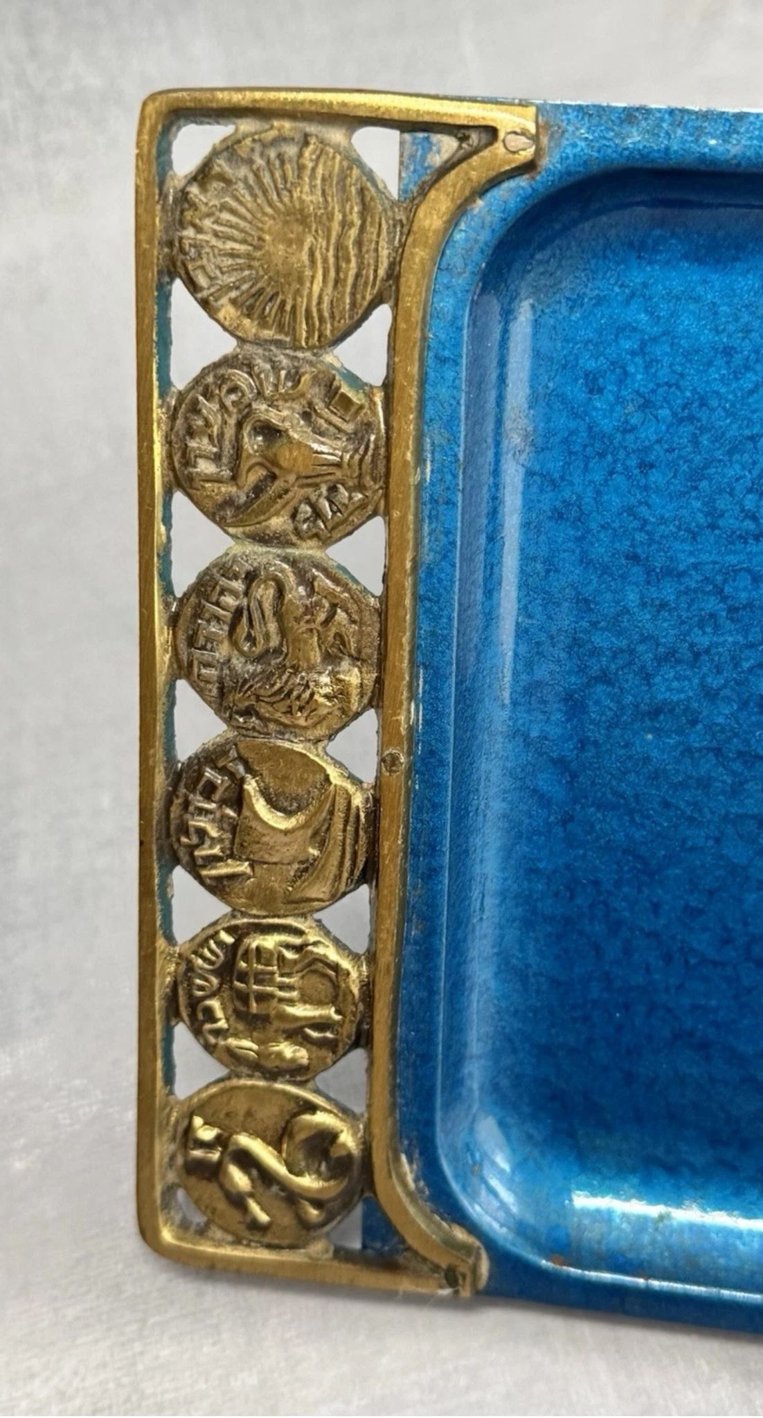 Enamel tray with 12 tribes of Israel at either end