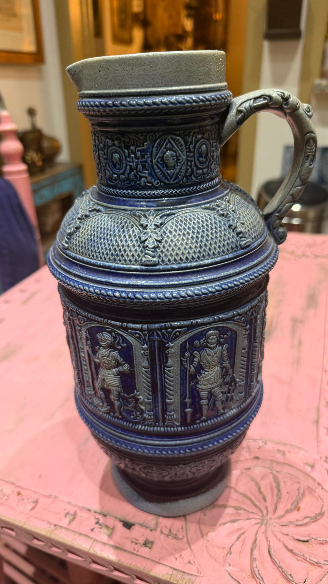 Glazed Stoneware vase with relief pattern 33cm high appx 1870