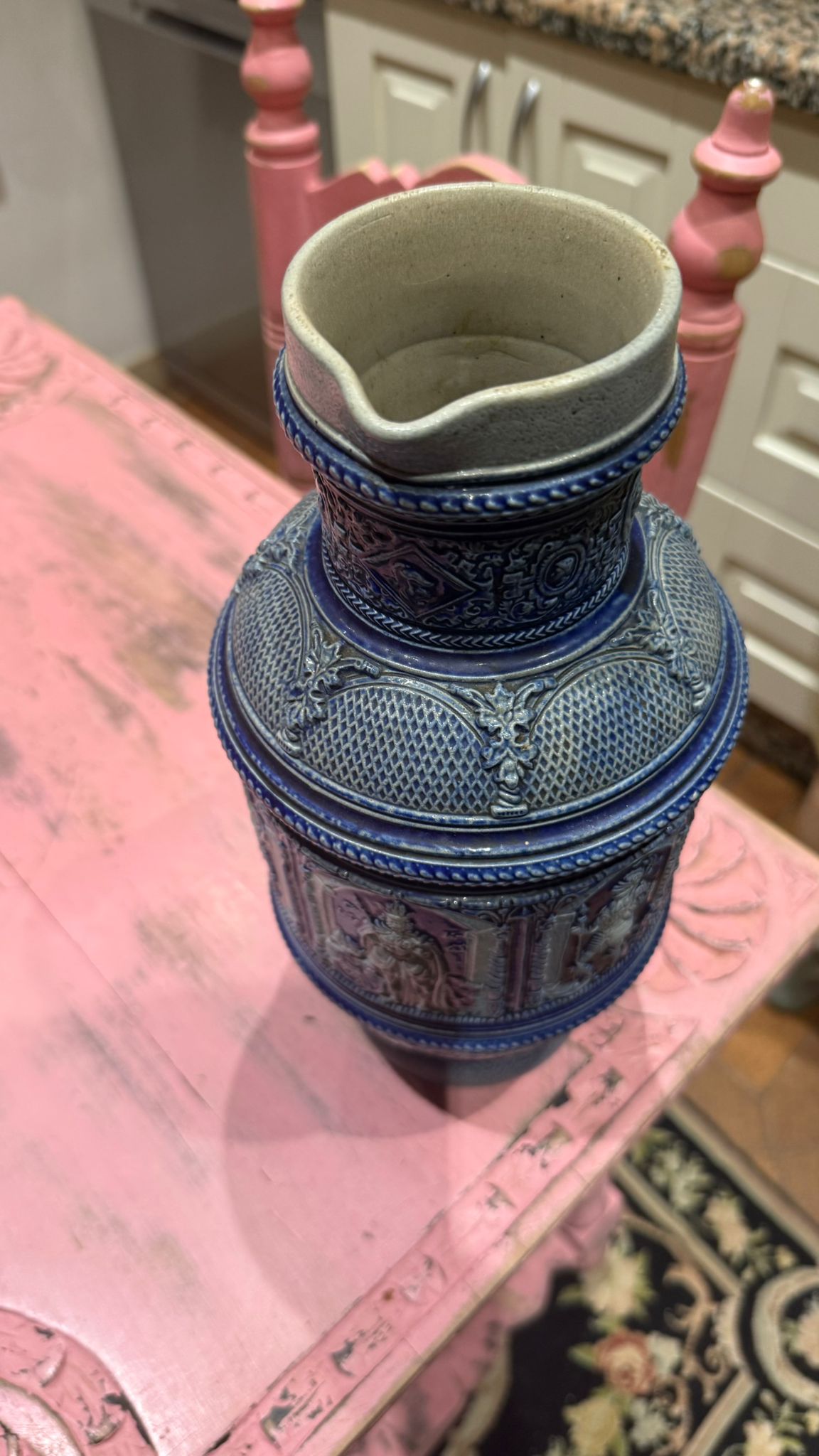Glazed Stoneware vase with relief pattern 33cm high appx 1870