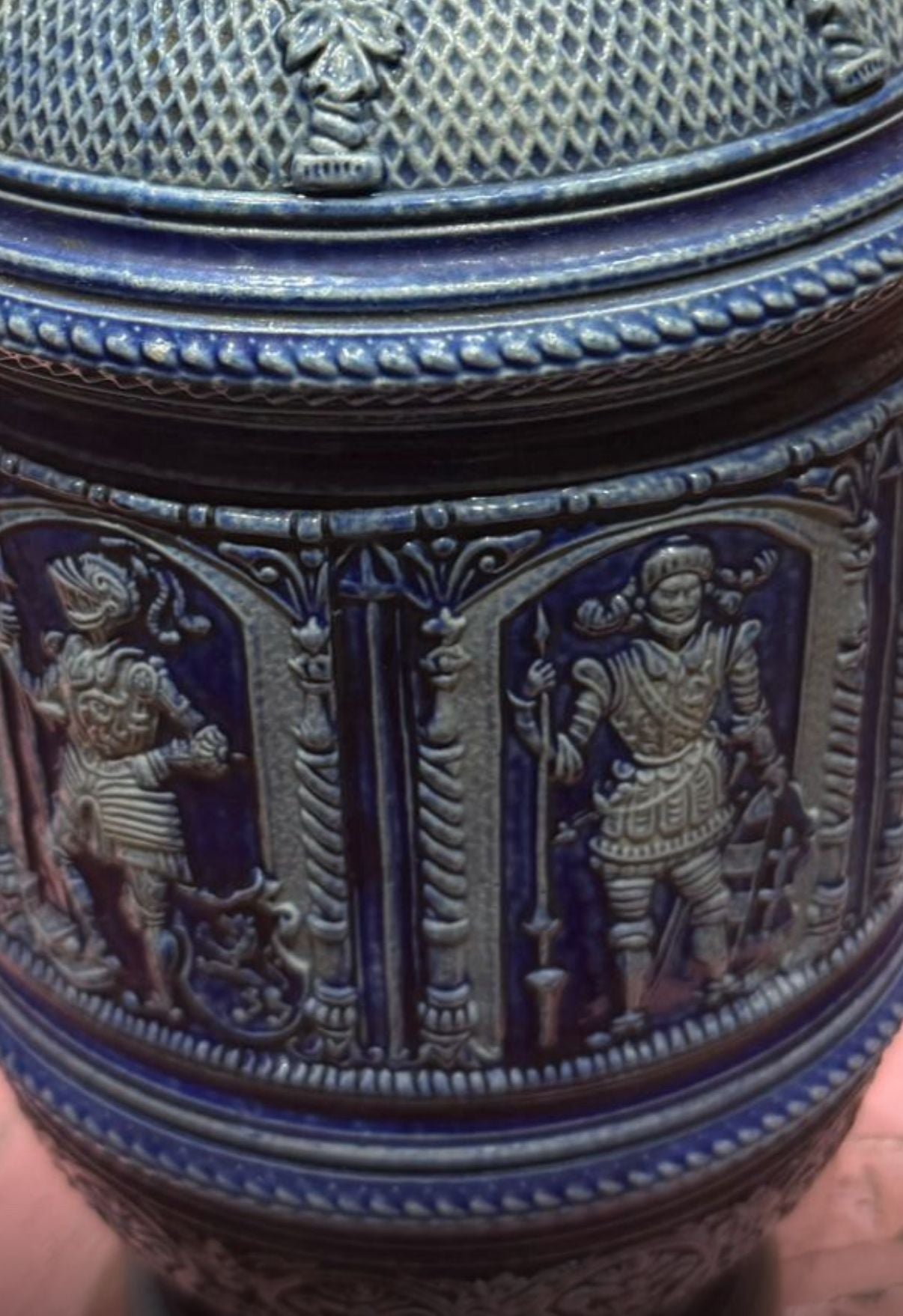 Glazed Stoneware vase with relief pattern 33cm high appx 1870