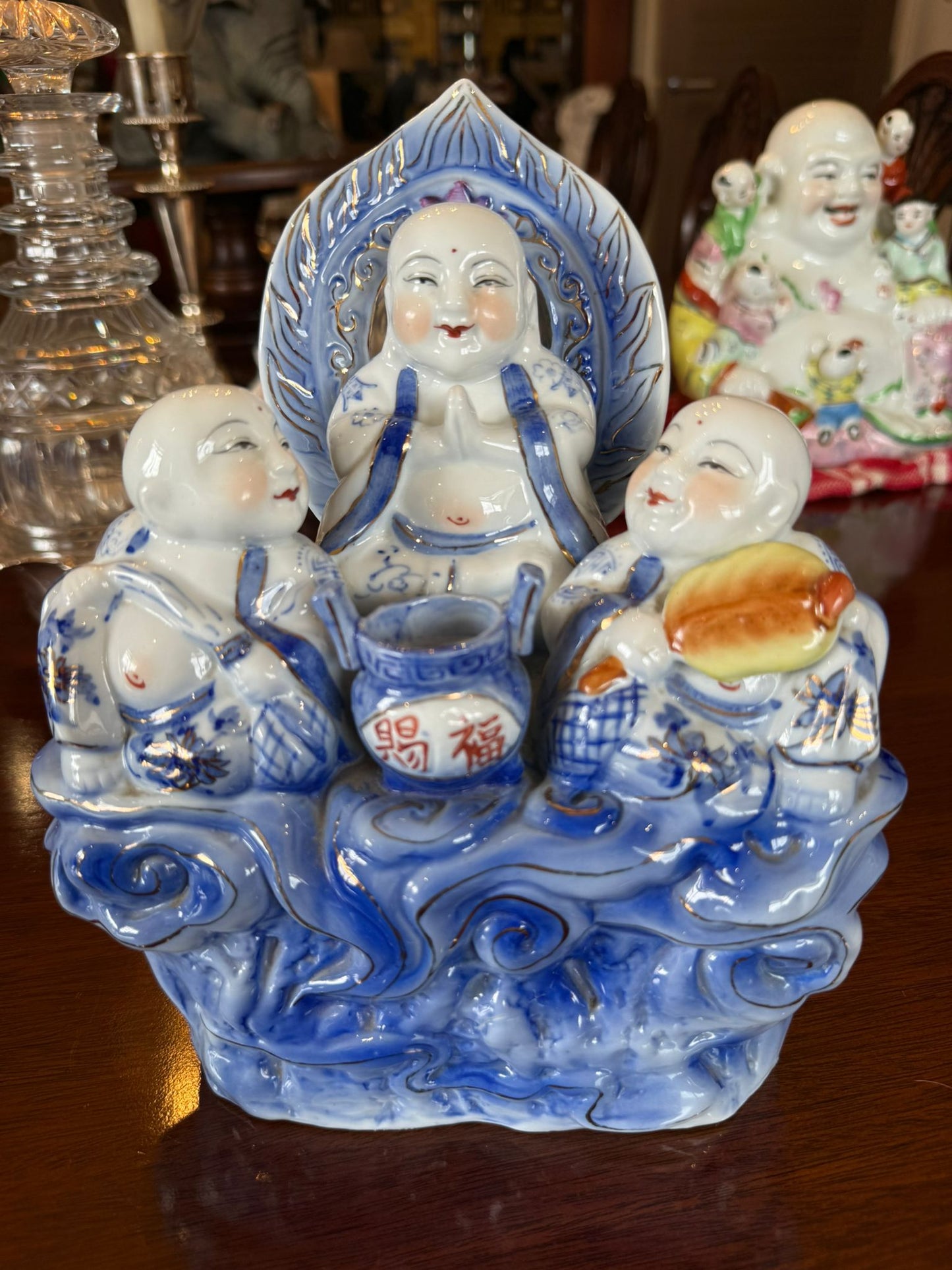 Mid century Chinese blue and white Buddah