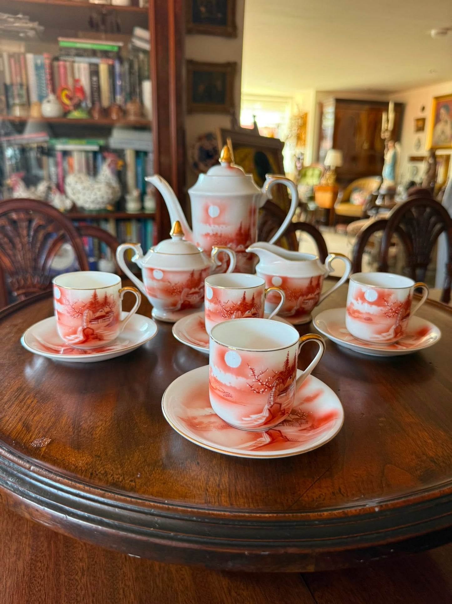Coffee set for 4. Japanese 1930,s with Geisha visible at bottom of cup